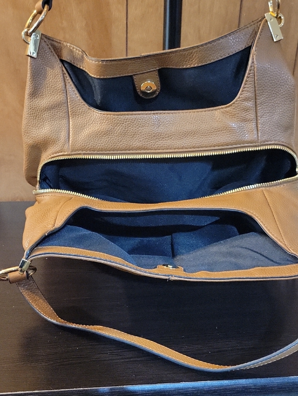 Vince Camuto Leather Hobo Bag in Tan with Gold Hardware - Picture 4 of 6